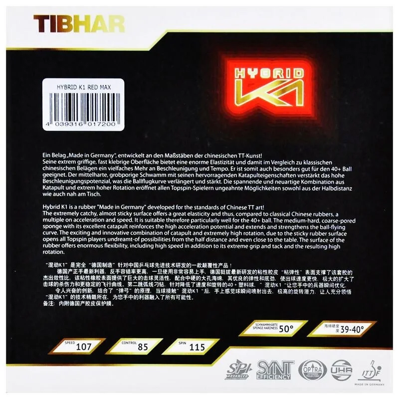 TIBHAR HYBRID K1 / K1 PLUS Klebrige Vorhand Offensive Pickel Im Tischtennis Gummi Ping Pong Schwamm – Detail 8