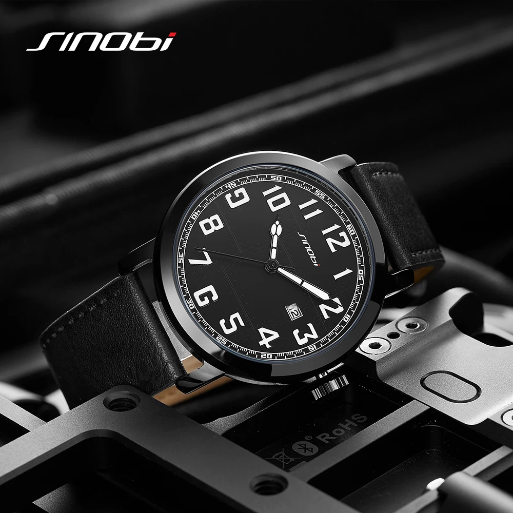 Sinobi Genuine Leather Watch Men\'s Watch Fashion Simple Japan Imported Movement Sports Military Watches Male Wristwatches reloj