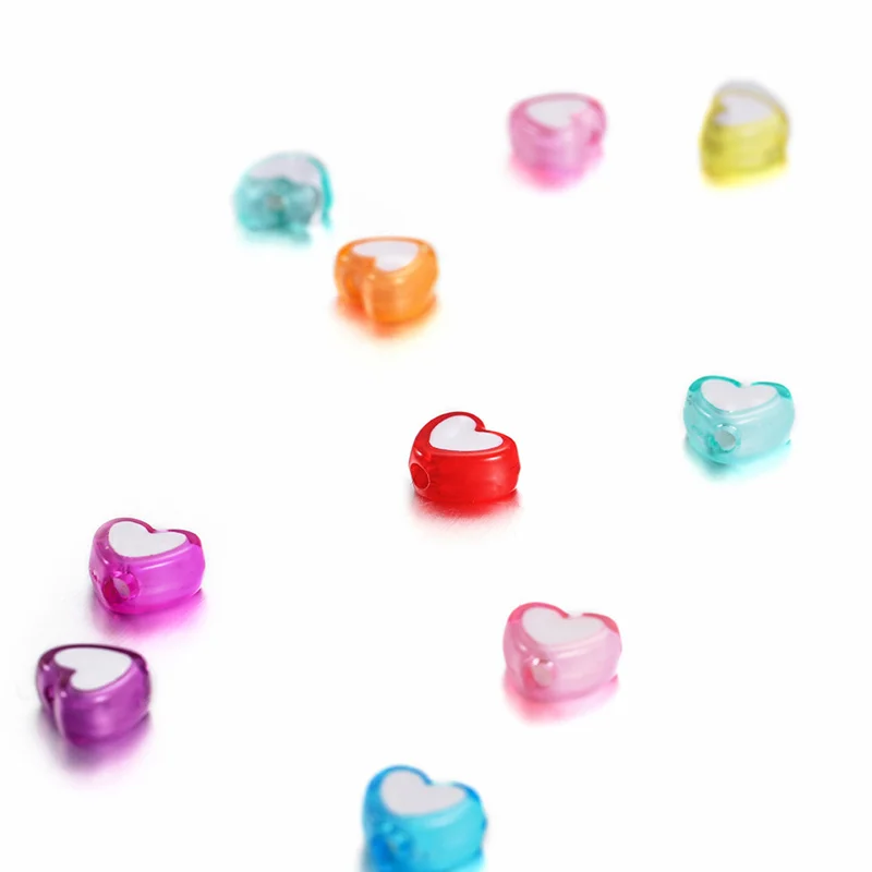 50pcs 7.6x8.5mm Acrylic Heart-shaped Spacer Bead Hollow Straight Tube Beads for Cord DIY Necklace Bracelet Jewelry