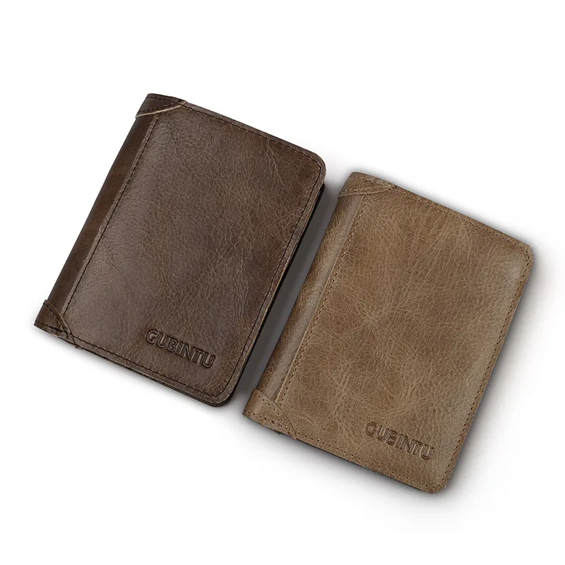 Gu Bintu Amazon RFID Men's Wallet Leather Anti-Magnetic Short Foreign Trade Retro Cow Leather Wallet Leather Wallet Fashion