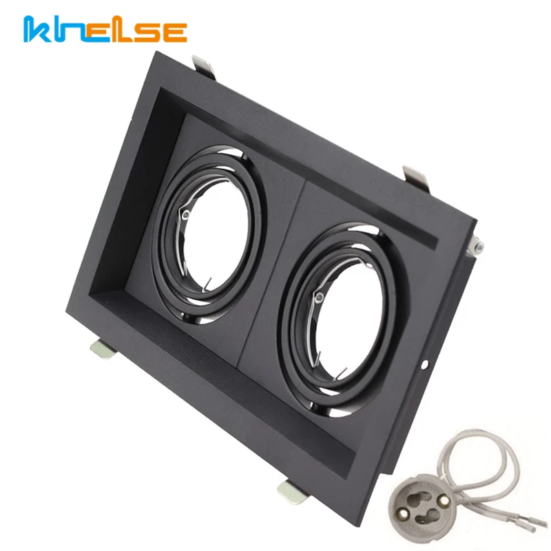 Square Double Ring Led Ceiling Downlights Recessed Adjustable GU10 MR16 Bulb Socket Base Spot Lamps Holder Frame Bracket Fitting