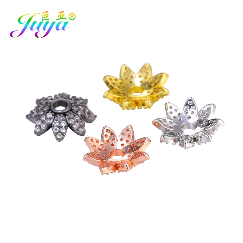 Juya 5PCS DIY Needlework Jewelry Accessories 8mm 10mm 12mm Round Flower Spacer Bead Caps For Bracelets Earrings Making Supplies