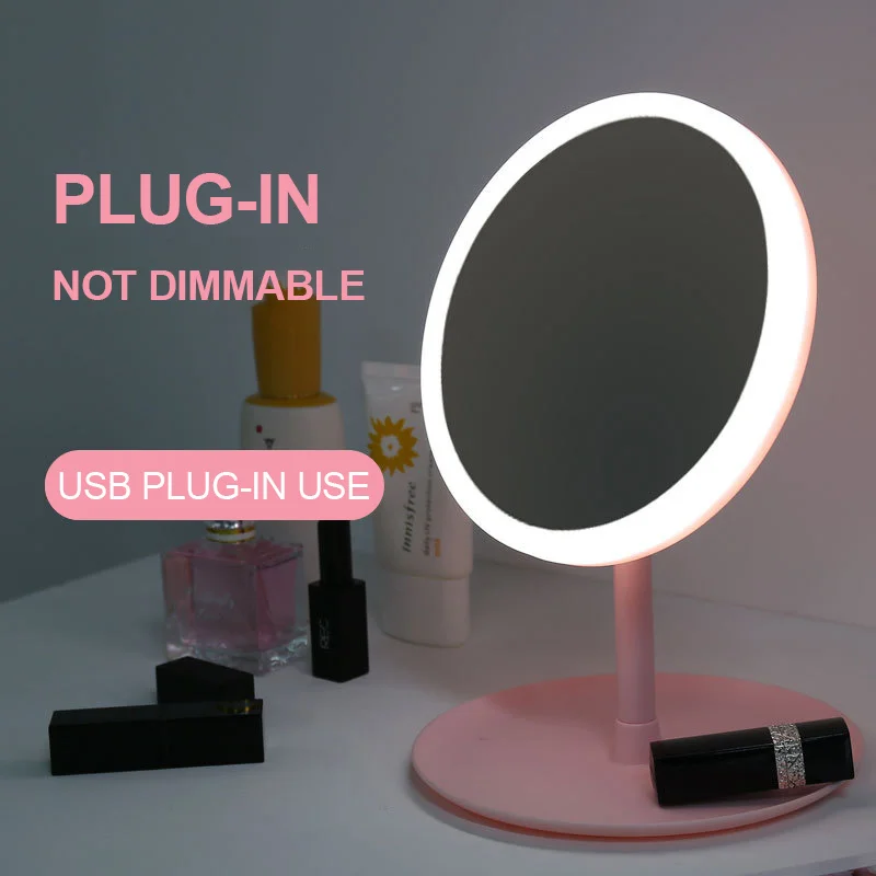 LED 라이트 메이크업 거울 보관 LED 페이스 미러, 조절 가능한 터치 조광기, USB LED 화장대 거울, 테이블 책상 화장품 거울