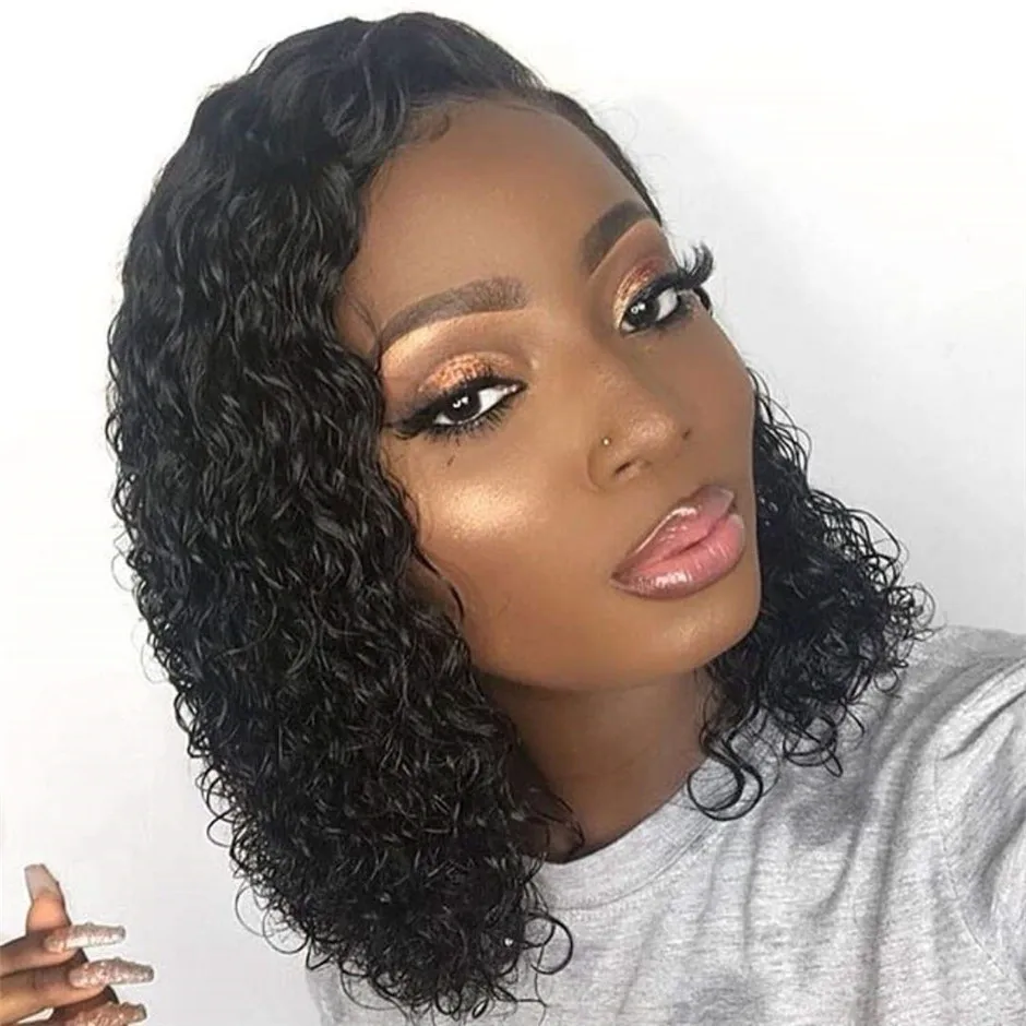 

Peruvian Water Wave Lace Front Wig Human Hair Pre Plucked Short Bob Wig Lace Front Human Hair Wigs For Black Women 8-14 Inch