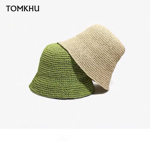 Lato tkane Cloche kapelusz typu Bucket zwykły kapelusz słońce dla kobiet francuski styl Retro szerokie rondo ręcznie słomkowy kapelusz Couture Derby damski kapelusz