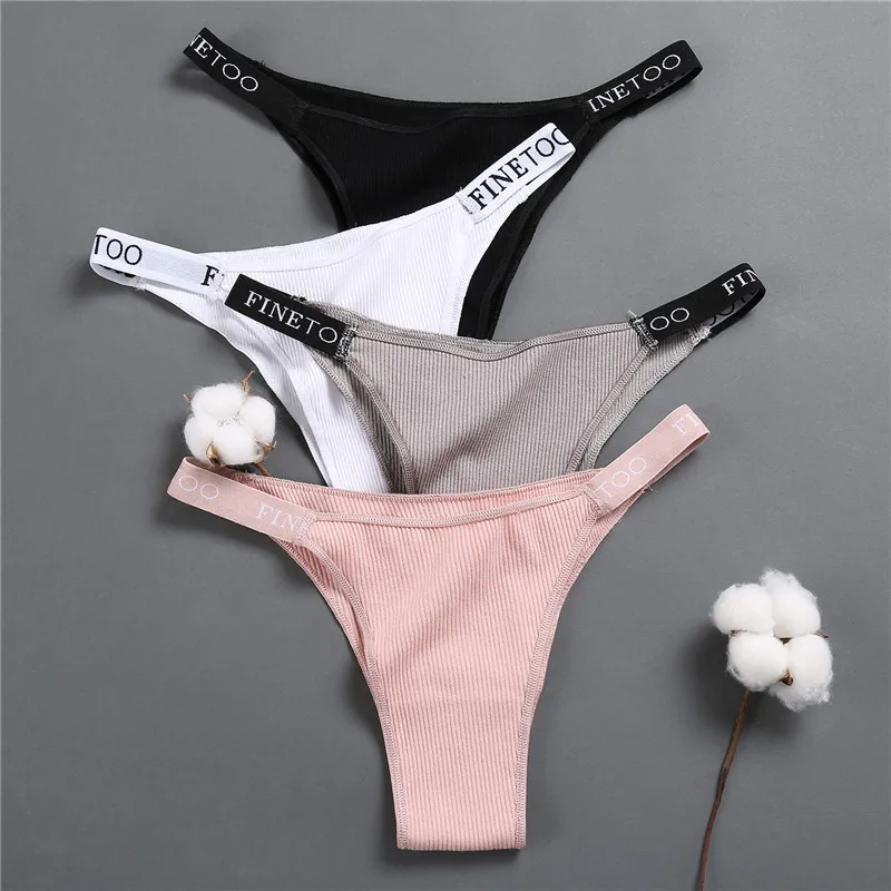 FINETOO 3PCS Cotton Panties Women Soft Bikini Underwear Female Comfortable Thongs M-XL Sexy Letter Underpants Girls G-Strings