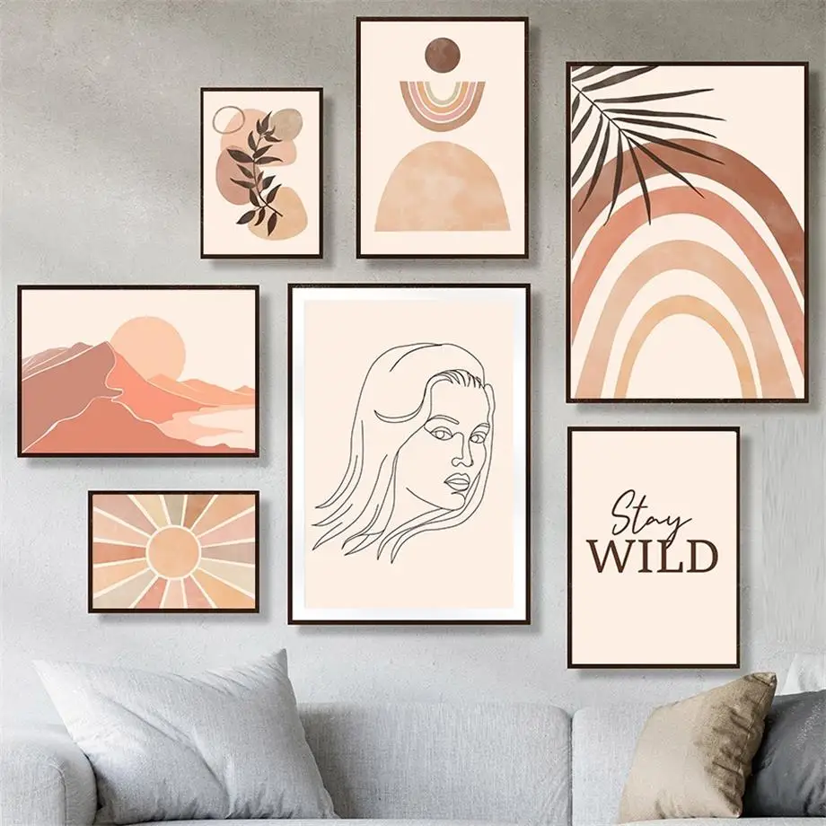 Abstract Sunrise Rainbow Leaves Geometry Wall Art Canvas Painting Nordic Posters And Prints Wall Pictures For Living Room Decor