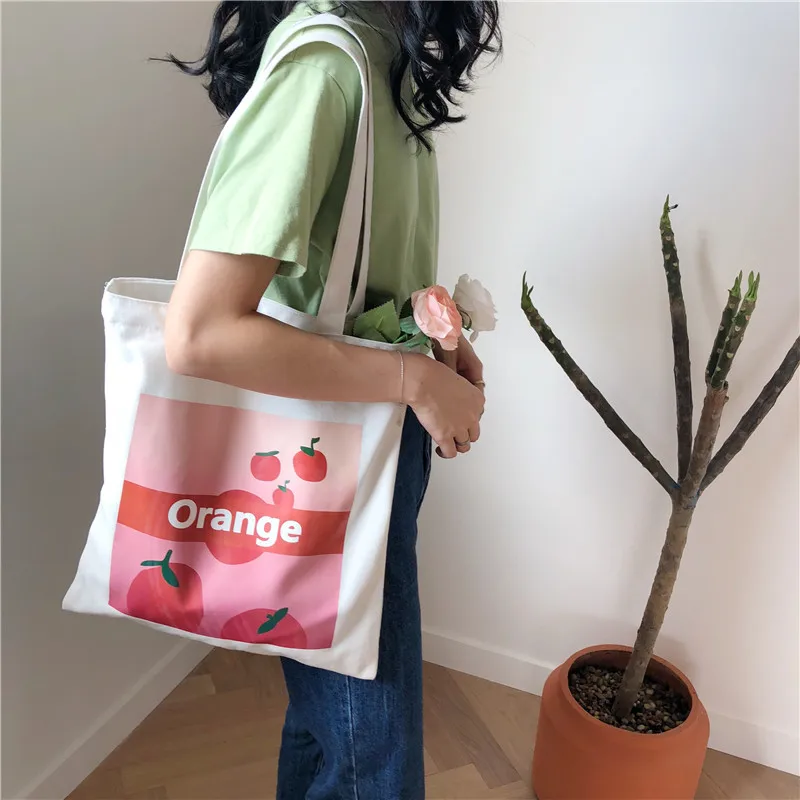 

Orange printed canvas bag shoulder female handbag shopping portable cloth bag tote bag cotton