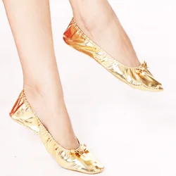 USHINE Feet care pads Flat PU Top Gold Soft Indian woman Belly Dance Shoes Leather Belly Ballet Dance Shoes Children Girls Woman