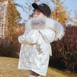 Russia Winter New Thicker Down Jacket Children Cute Shiny Coats Baby Girl Water Proof Hooded Outerwear Kids 90% Down Parka wz320