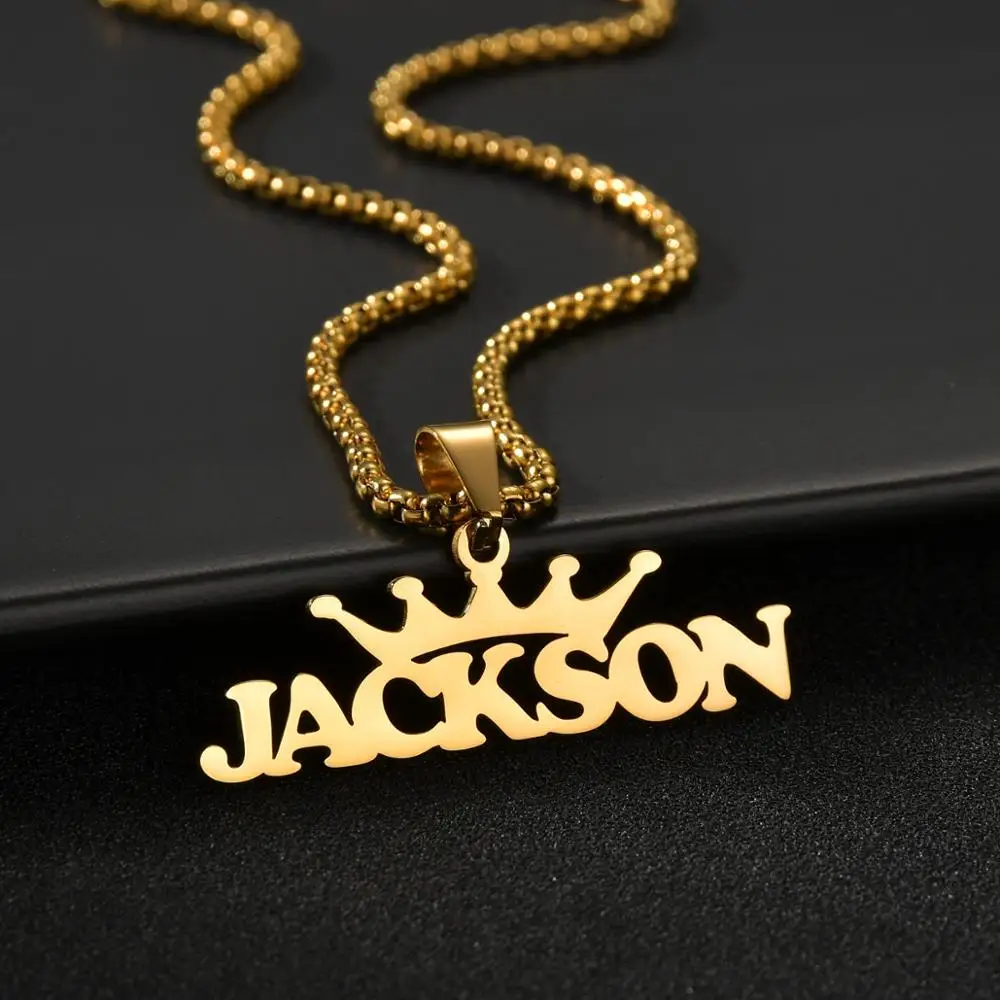 Goxijite Trendy Big letter Name Necklace With Crown For Women Personalized Letter Nameplate Pendant Necklaces Custom Jewelry