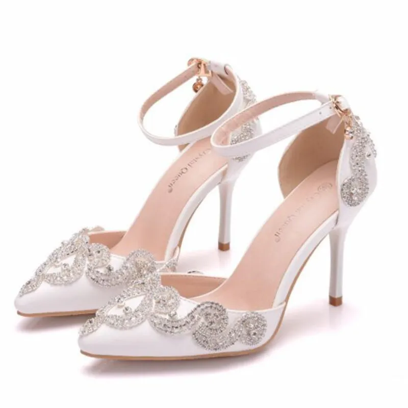 

PCUAN Rhinestones Fine Heels Sandals Shoes Woman Sweet Luxury Wedge Platform Shoes Wedding High Heels Pumps For Party 9