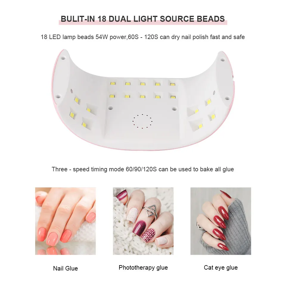 Mini 54 W Nageldroger Machine UV LED Lamp Draagbare USB-kabel Thuisgebruik Nagel UV Gel Vernis Droger 18 LED UV manicure Lamp nagels