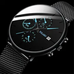 YOLAKO Watch Men Business Ultra-Thin Stainless Steel Men’s Watch With Date Calendar Quartz Wristwatch relogio feminino Clock Hot