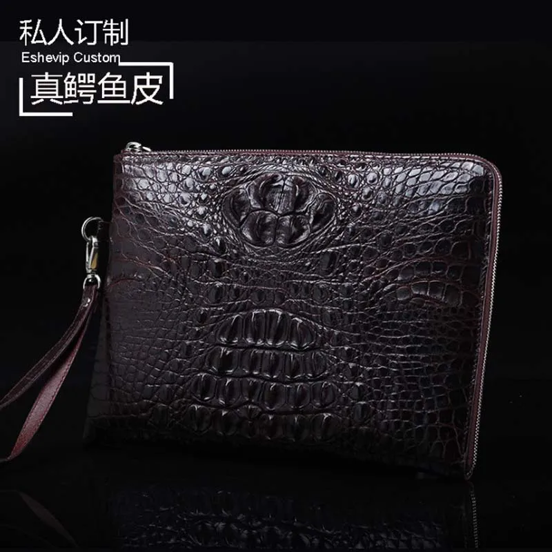 ourui new  selling   crocodile  male  Hand bag  brown  Hand caught men clutch bag men crocodile  bag