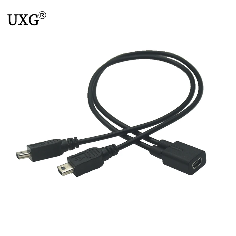 Mini USB 1 to 2 Y Splitter Cable USB 2.0 Mini 5-Pin Female to Double 2 Male Converter High Speed Charging Cable Cord