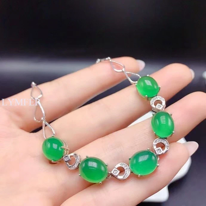 

Natural green chalcedony bracelet, 925 silver precision design, luxury bracelet, party essential jewelry