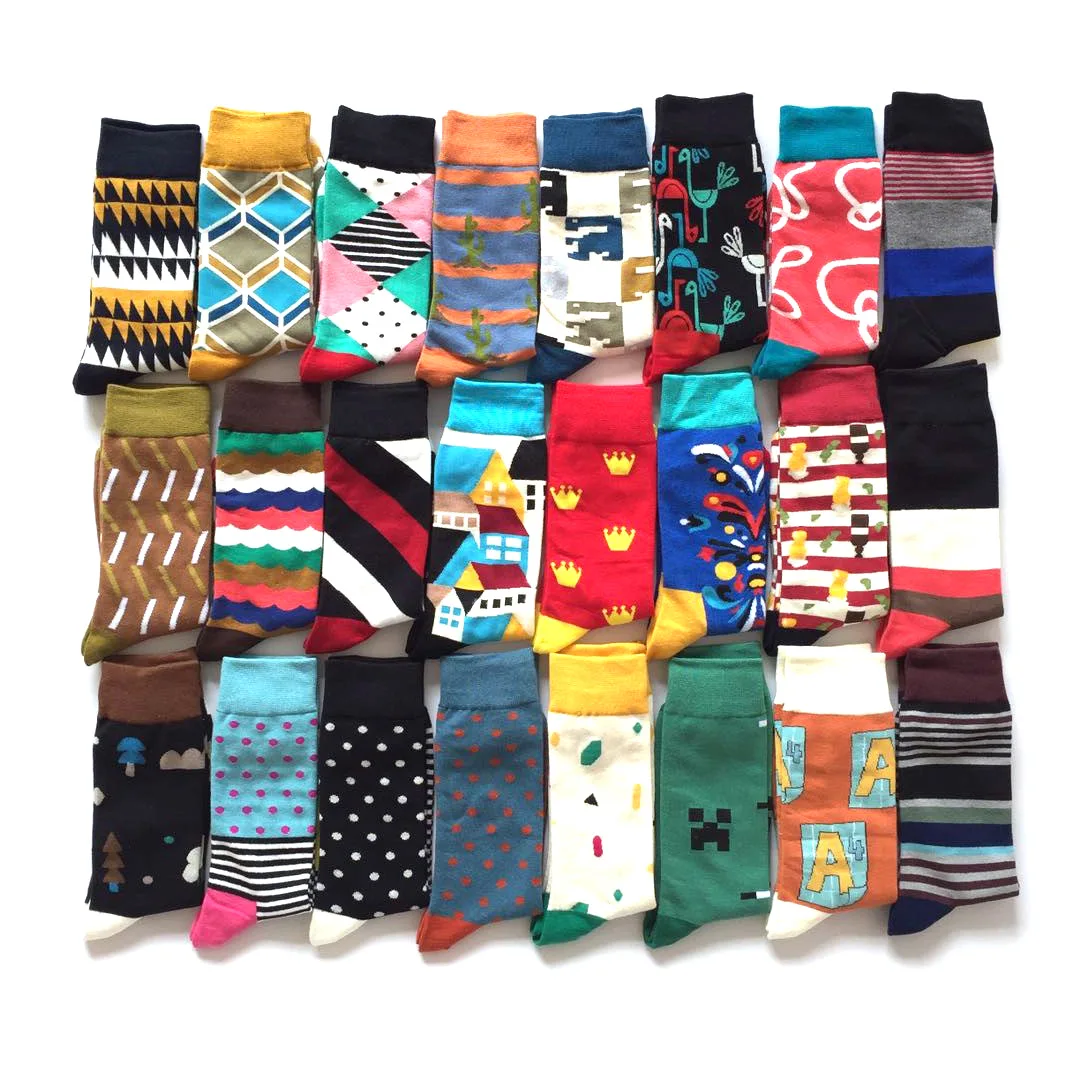 Novelty Cool Men Cotton Happy Dress Crew Socks British Business Argyle Dot Stripe Pattern Harajuku Designer Fun Crazy Funky Gift