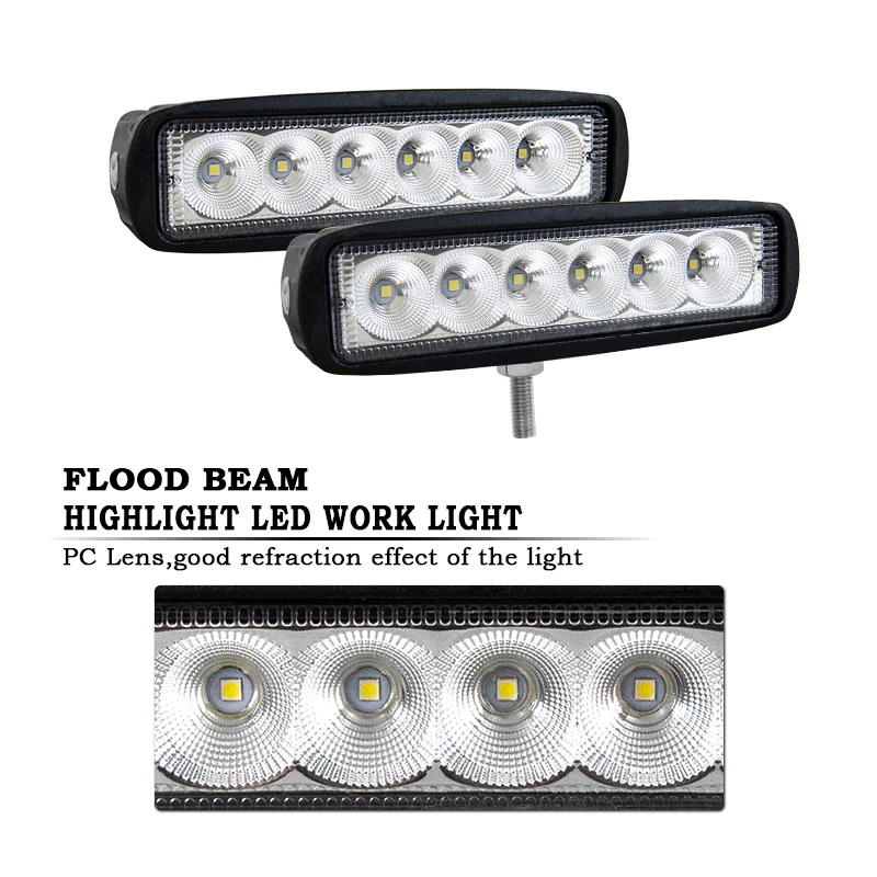 Auxting 6in 18W LED 작업 표시 줄 스포트 라이트 투광 램프 운전 안개 오프로드 LED 작업 자동차 라이트 SUV 4WD led 빔 12V 24V