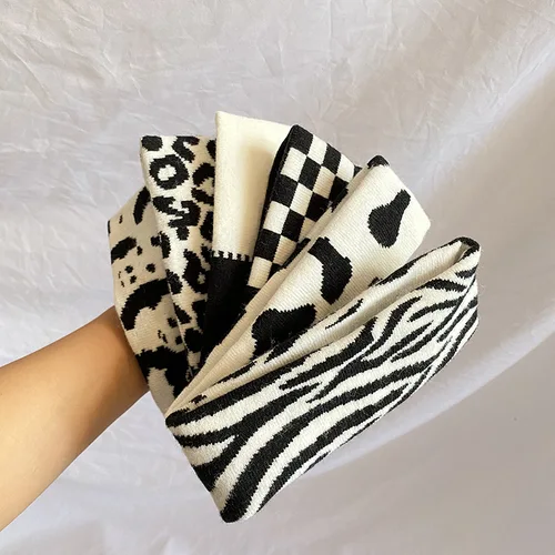 Imagen 2 del producto Diadema con patrón de cebra retro con personalidad a la moda, diadema de lana tejida elástica, diadema deportiva de compresión para yoga y fitness