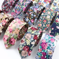 Corbatas florales para hombre, traje informal ajustado y estrecho de 6cm, 100% algodón, 43 estilos, accesorios para camisa de fiesta de boda, regalo