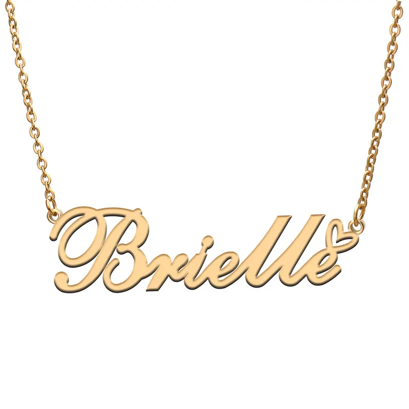 Brielle with Love Heart Name Necklace for Women Stainless Steel Jewelry Nameplate Pendant Femme Mother Child Girls Gift