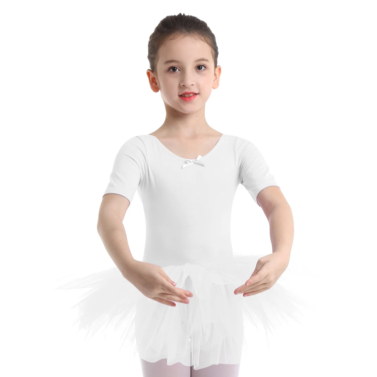 

Ballet Leotard Dress for Kids Girls Cotton Short Sleeves Ballet Tutu Tulle Dress Gymnastics Leotard Ballerina Costumes Dancewear