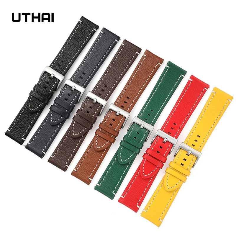 UTHAI Z15 Business Men Watchbands 100% Calf Leather Strap WatchBand 18mm 20mm 22mm 24mm Watch Accessories Wristband Smart Watch