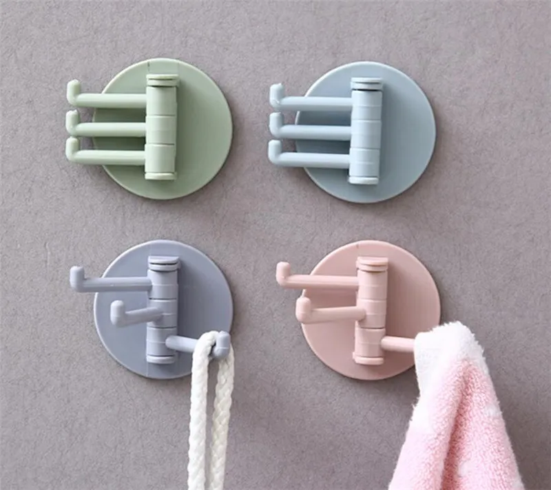 

New 200pcs/lot Seamless Adhesive Hook Rotatable Strong Bearing Stick Hook Kitchen Wall Hanger Bathroom Kitchen Hooks