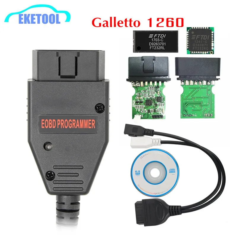 OBDII USB ECU Programmer Galletto 1260 FTDI Chip OBD2 EOBD Read Write Car ECU Flasher Multi-Language For VAG Series Car