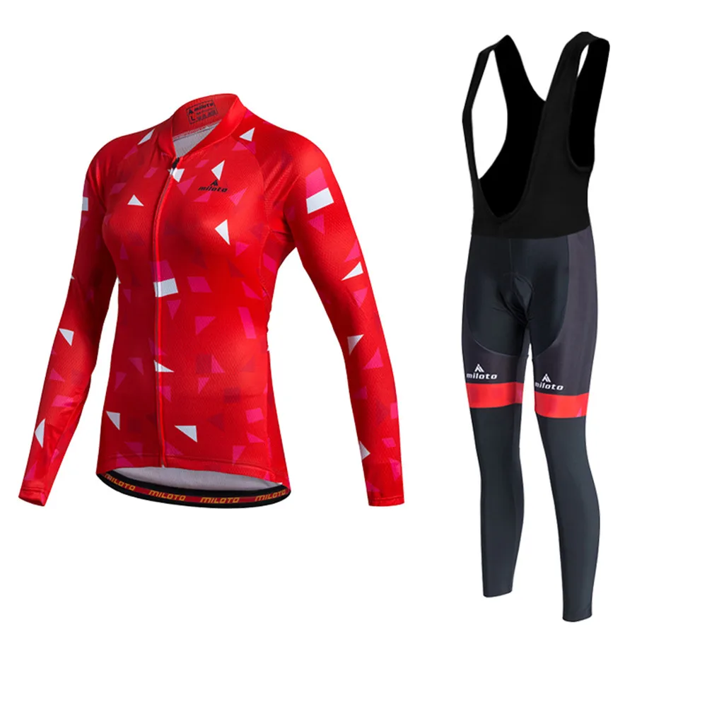 

Miloto Women's Long Sleeve Cycling Jersey Plus Size Bike Jersey Tights Clothing Suit Breathable 3D Pad Quick Dry Lycra Bike MTB