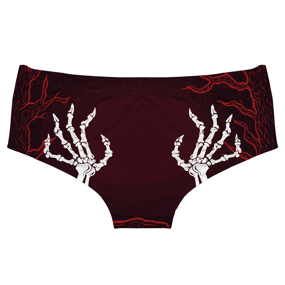 

DeanFire 92% Polyester 8% Spandex Sexy Women Plus Size Underwear Halloween Skeleton Hand Print Panty