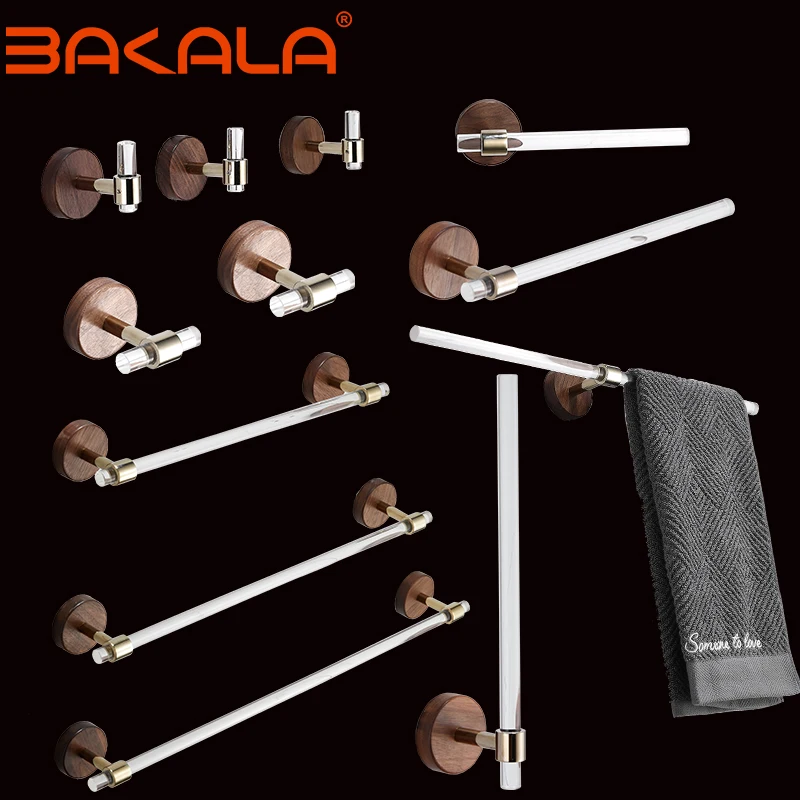 Transparent Acrylic kitchen&Bathroom Accessory Towel Rack,Walnut Paper holder Copper Towel Holder hook Clothes hook Single pole