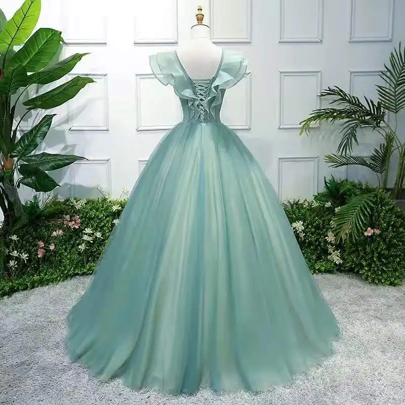 Green Quinceanera Dress Elegant V-neck Party Prom Ball Gown Sleeveless Sweet Floral Print Quinceanera Dresses Plus Size Vestidos