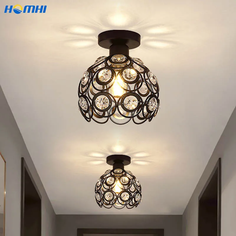 Luxury crystal light Loft decorative led ceiling light European balcony corridor Black E27 Iron lamp Creative Peacock projection