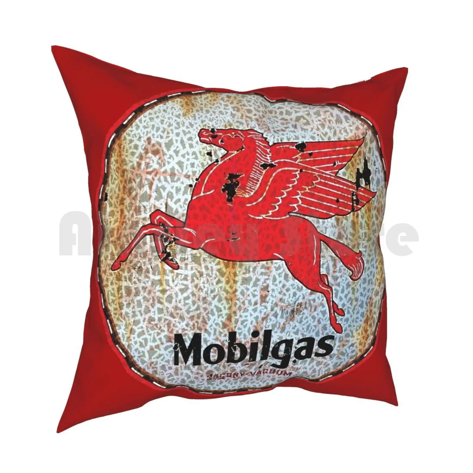 Vintage Mobil Oil Sign Pillow Case Printed Home Soft Throw Pillow Rust Sign Pegasus Oil Gas Horse Gasoline Gas Station