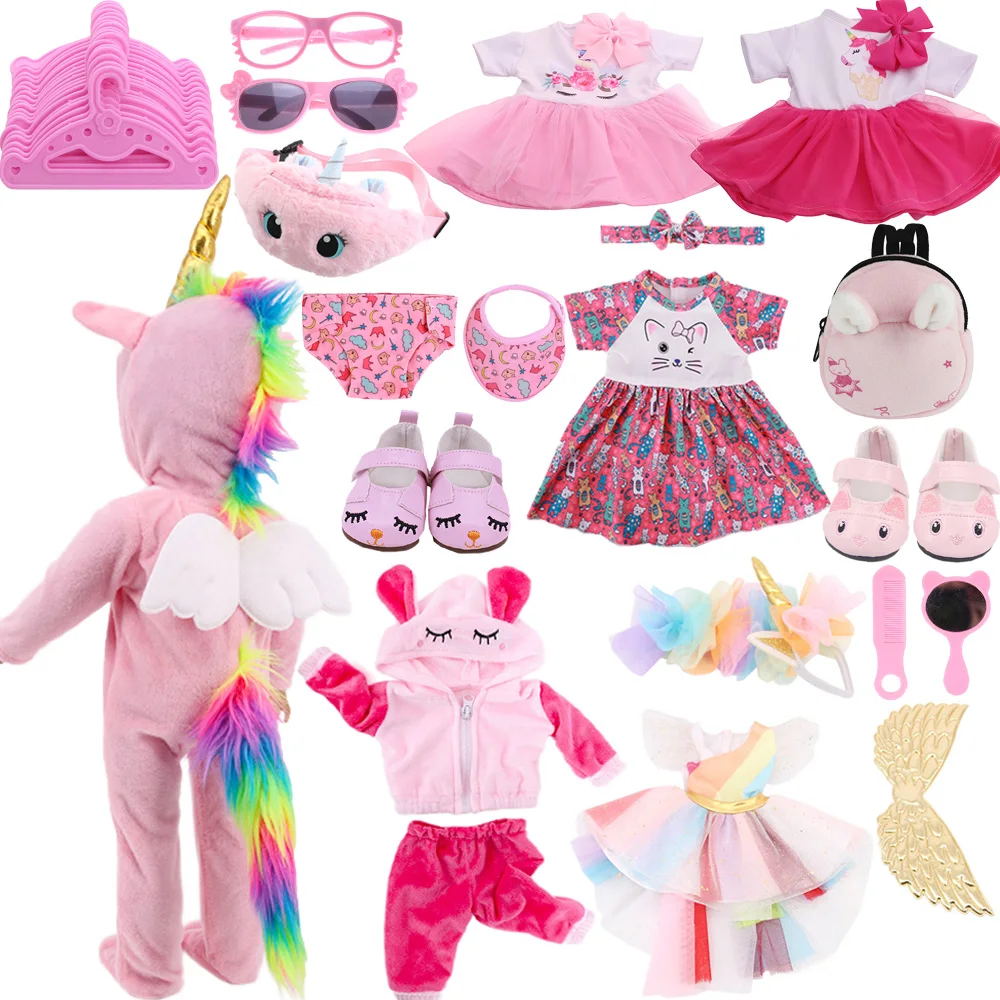 Pink Series Unicorn/Cat Doll Clothes Accessories For 18 Inch Americna Doll Girl's 43 Cm Reborn Baby Clothes,Generation Toy Gifts