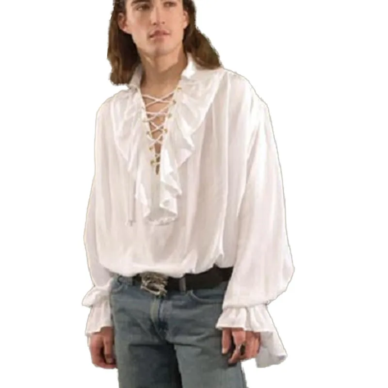 

Men's vintage shirt steampunk victorian renaissance retro evening party club blouse long sleeve jabot collar shirt men tops