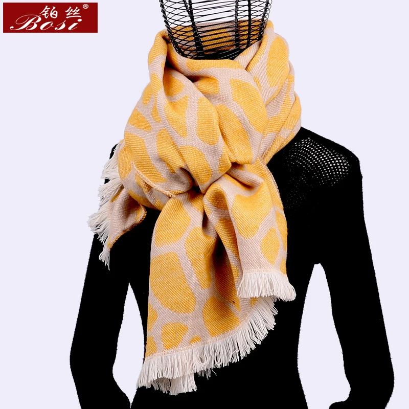 

2020 New Fashion Winter yellow Cashmere Scarf Women print Shawls Thick Keep Warm Solid Scarves Lady accessories wholesale