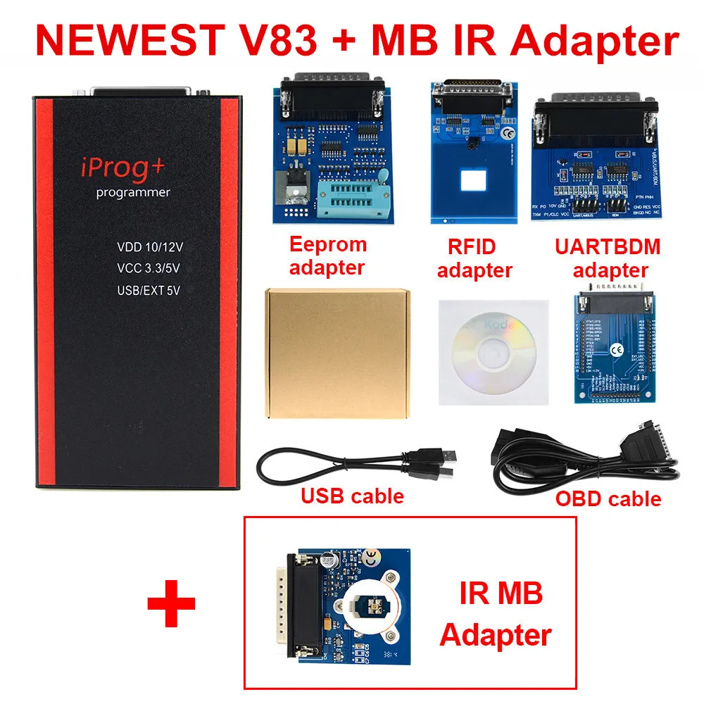 Iprog+ Key Programmer Support IMMO + Mileage Correction + Airbag Reset Iprog Pro Till 2019 Replace Carprog with 7 adapters