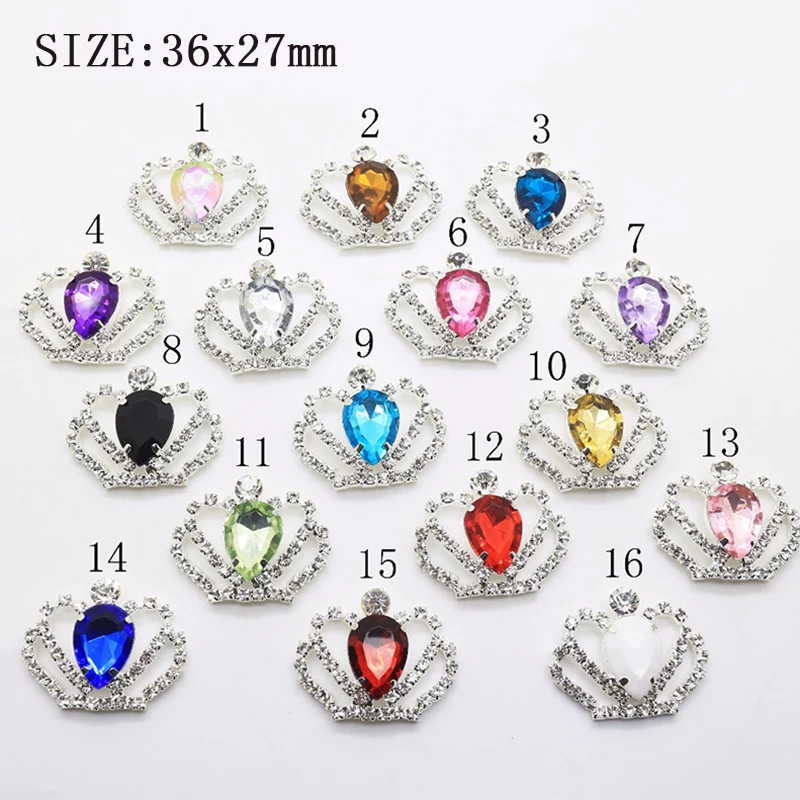 New hot 10pcs mixed color 27*36mm Shining Rhinestone Crown Diy household items Fine party and festival DIY decoration wholesale