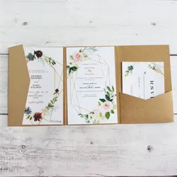 Blank Cards Invitation Quarter Folder Customized 3 Inserts Printing Wedding Announcement Birthday Invites 50 Sets