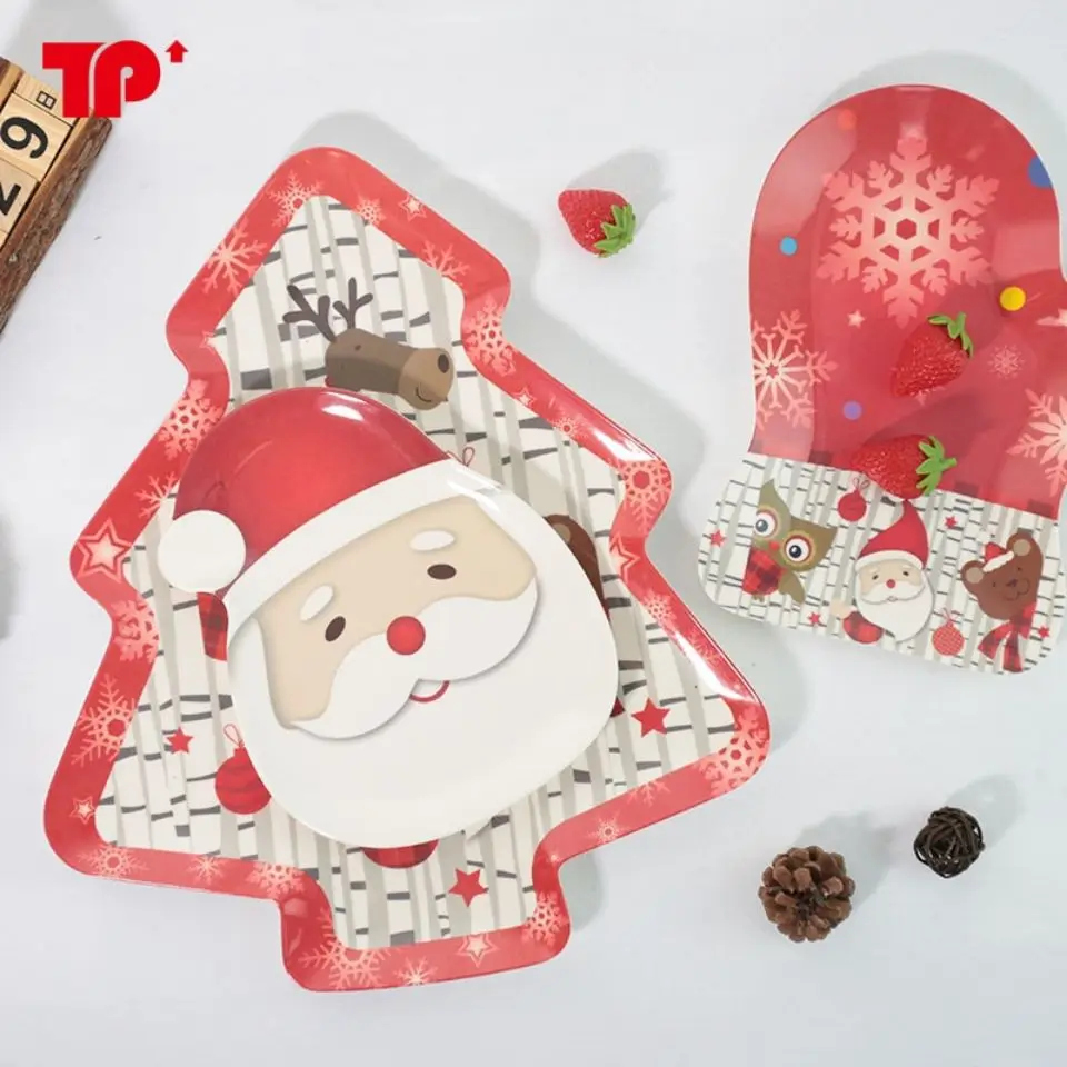 

Christmas Tree Dinner Plate Melamine Tableware Kid Tray Santa Claus Fruit Plate Dinner Set Dishes and Plates Sets Nordic Kitchen