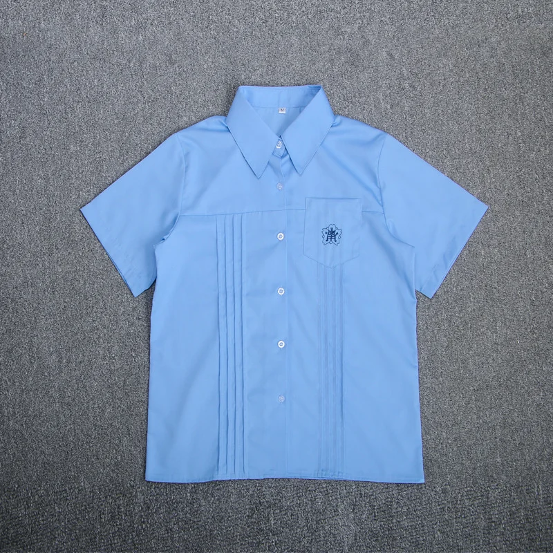 Robes scolaires japonaises et coréennes JK, uniforme d'été à col, T-Shirt à manches courtes pour étudiantes, hauts brodés mignons pour dames