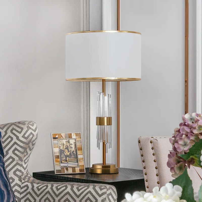 American Transparent Glass Crystal Rod Living Room Table Lamp Iron LED E27 Bedroom Bedside Decoration