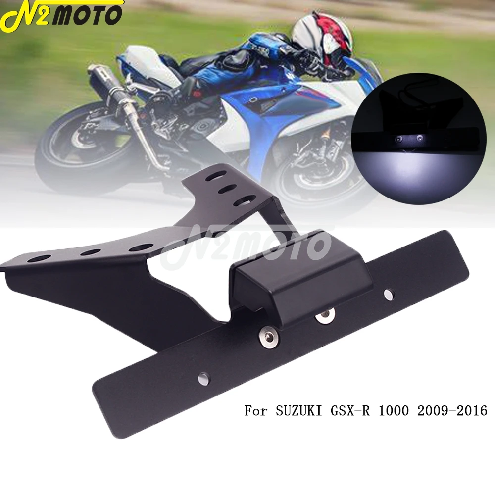 รถจักรยานยนต์ LED CNC สีดำหาง Tidy Fender Eliminator ป้ายทะเบียน Bracket สำหรับ SUZUKI GSX-R 1000 2009-2016