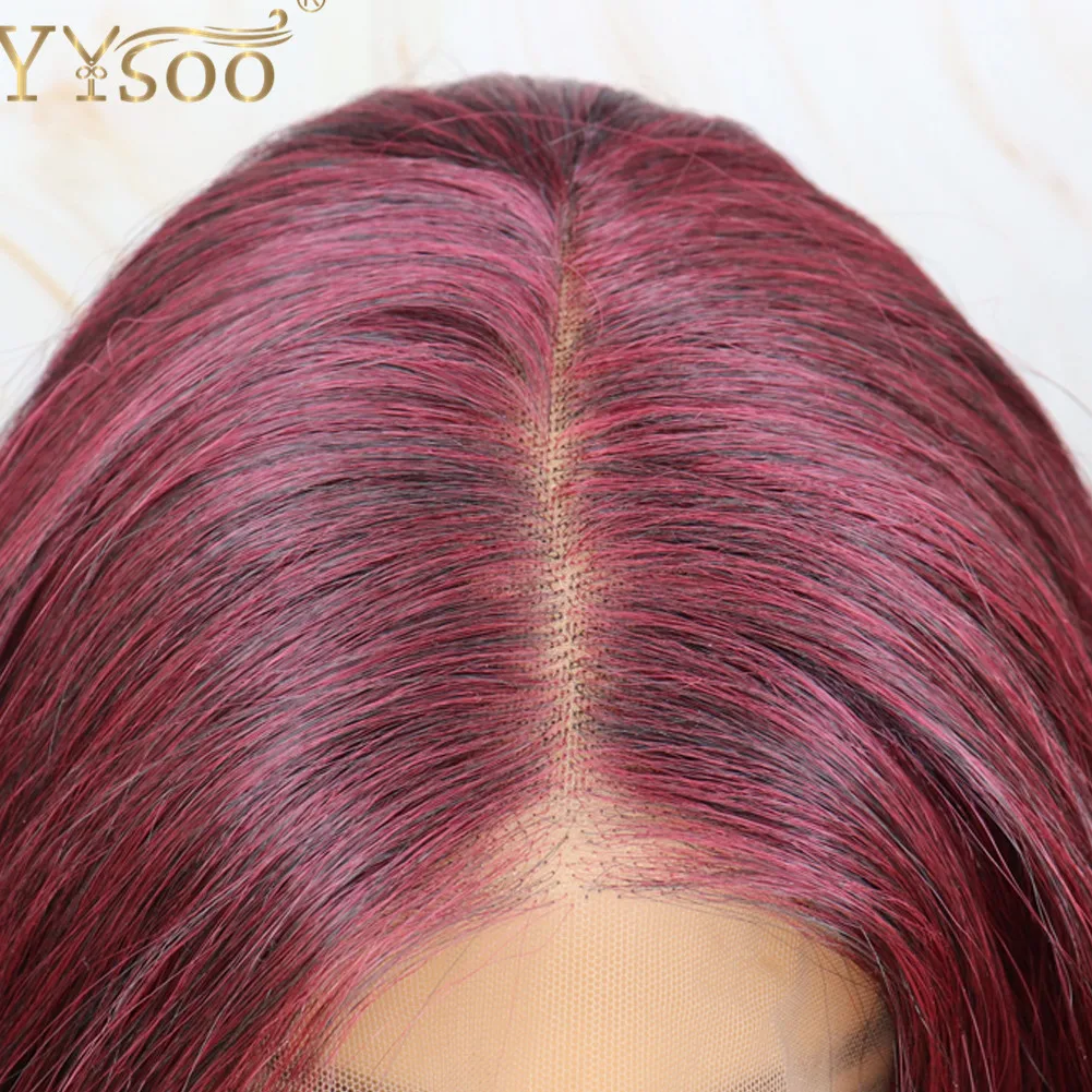 YYsoo Long 1B/39 Silky Straight 13x4 Futura Synthetic Lace Front Wigs Natural Hairline Japan Glueless Highlights Wig For Women