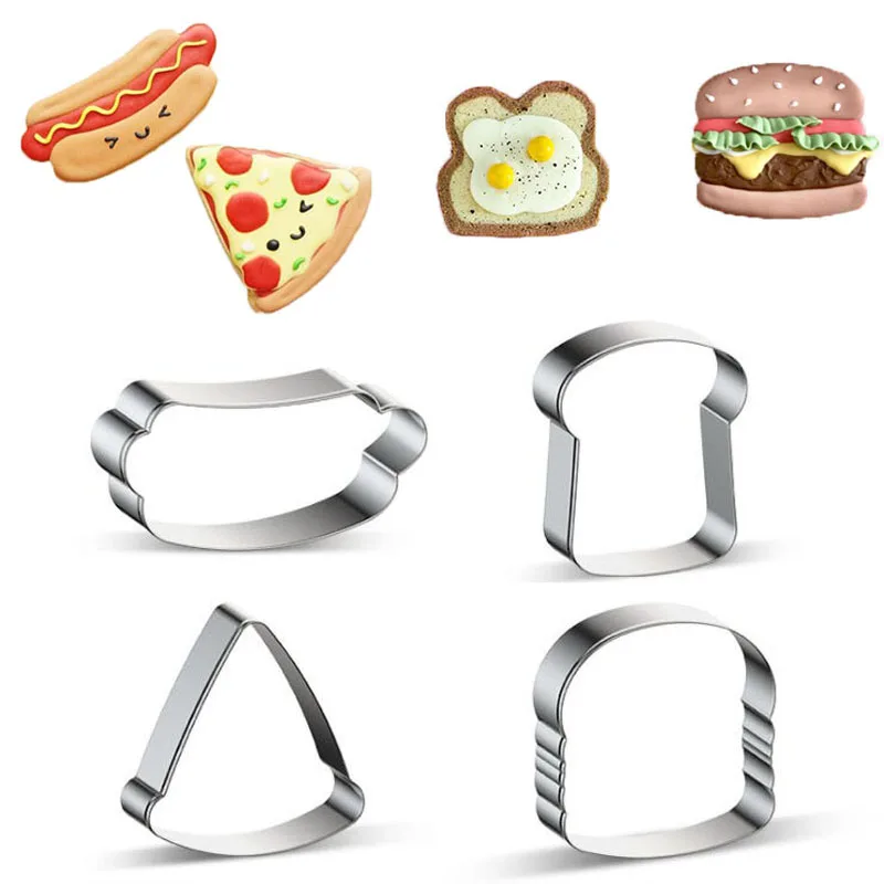 1pcs patisserie Hamburger Pizza Hot Dog Fondant Cake Decor Tool Stainless Steel Cookie Cutter Metal Biscuit Mould Pastry Shop