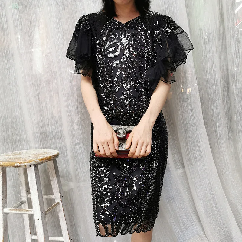 

H80&S90 Embroidered Elegant Dress Women Temperament V-Neck Short Sleeve Ladies' Dresses High-quality Dress