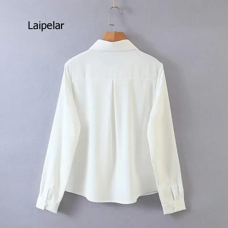 Elegante camicetta a collo alto a maniche lunghe camicia bianca da ufficio top da donna casual solido monopetto manica a sbuffo camicette da donna 2021